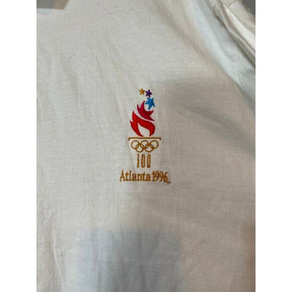 Vintage XL Hanes Olympics 1996 White Polo Torch Embroidered Sports 100 year Anni - Picture 3 of 8